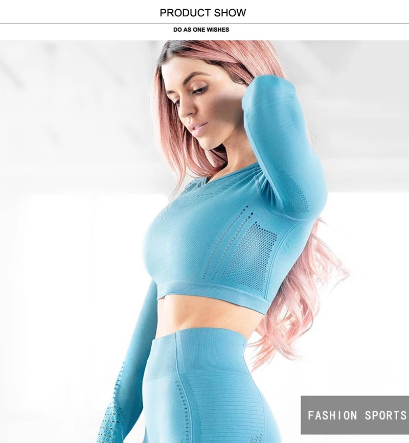 Sports Crop Top Gym Yoga Top Seamless Long Sleeve Sport Shirt Women Fitness Top Workout Shirts Running Sports Wear For Women Gym