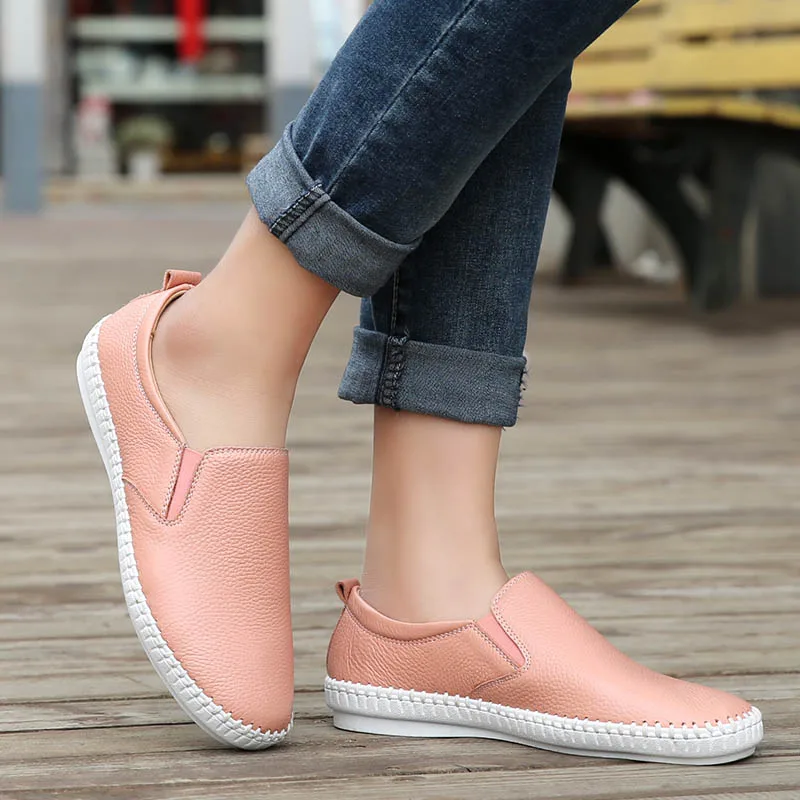 002 Pink EOFK/брендовая Осенняя женская обувь из натуральной кожи; слипоны на плоской подошве; обувь ручной работы; женские лоферы; мокасины на плоской подошве; женские лоферы - Цвет: 002 Pink