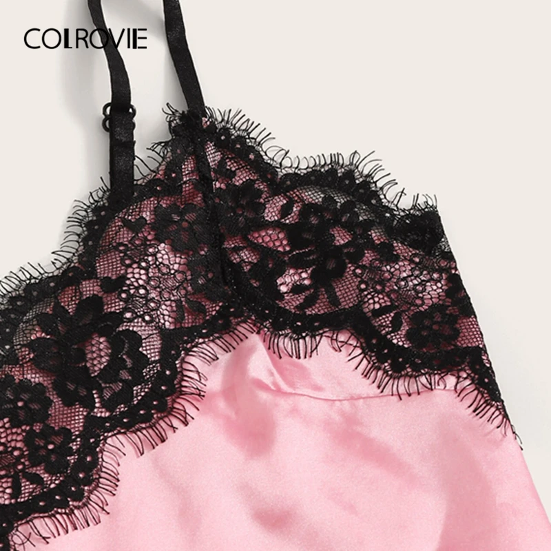 COLROVIE кружевная атласная майка с полосатыми шортами, женская пижама, комплект сексуальной Пижамы, летний комплект женских шорт, одежда для сна