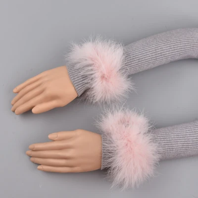 Flesh pink Страусиные меховые манжеты из натурального страусиного меха манжеты для рук теплые женские браслеты браслет из натурального меха перчатки Страусиные меховые манжеты - Цвет: Flesh pink