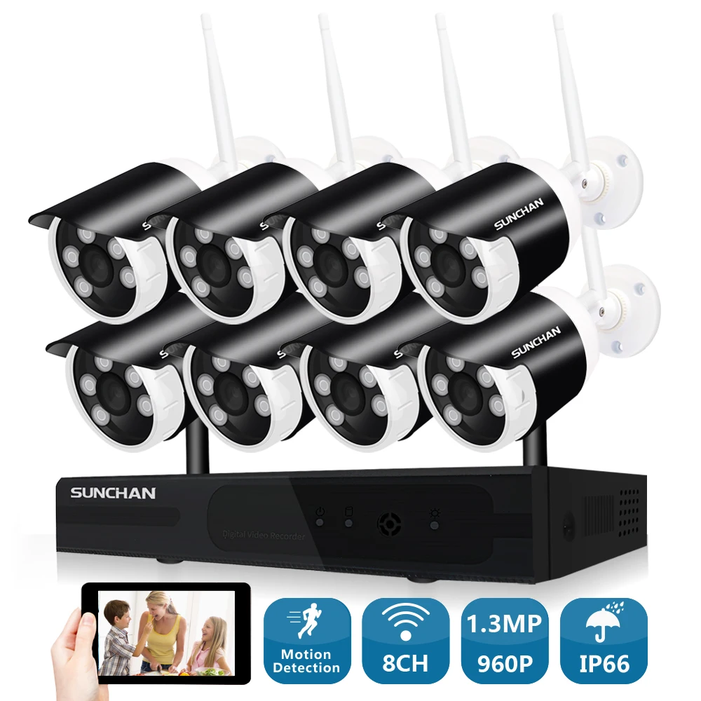 SUNCHAN CCTV Системы 960 P 8ch HD Беспроводной NVR Открытый ИК Ночное видение 1280*960 IP Камера Wi