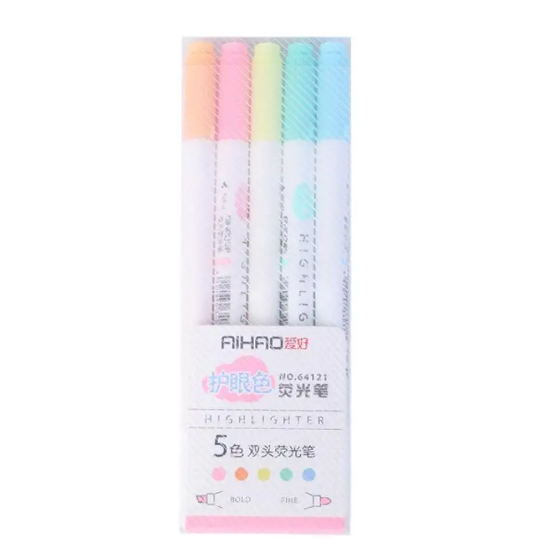 5 pcs/lot Double Head Highlighter Cute Eye Protection Drawing marker pens office school writing supplies Stationery gift - Цвет: A