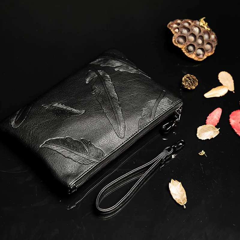 New Luxury Brand Men Classic Wallet Long Clutch Feather Handy Bag Male Business Leather Purse Large Capacity Men's | Багаж и сумки