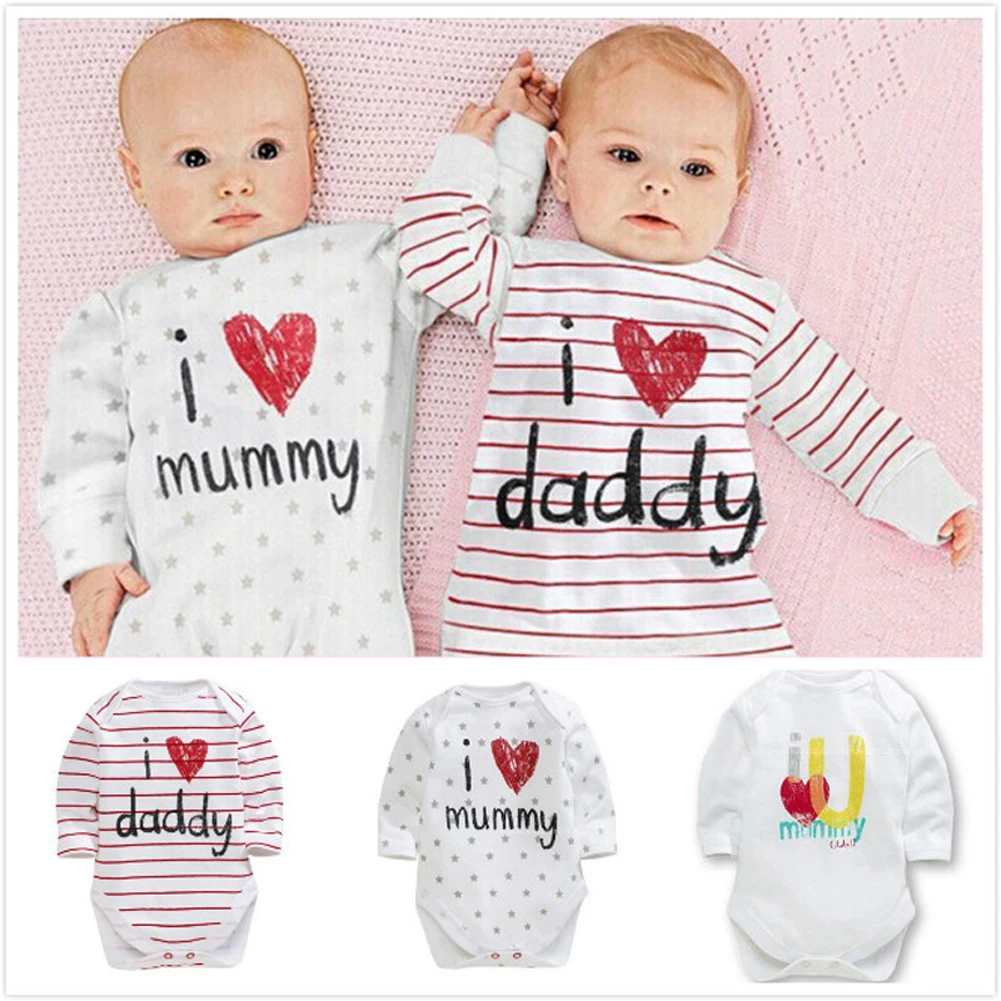 1 предмет боди для новорожденных мальчиков и девочек с надписью Mommy/Daddy длинными