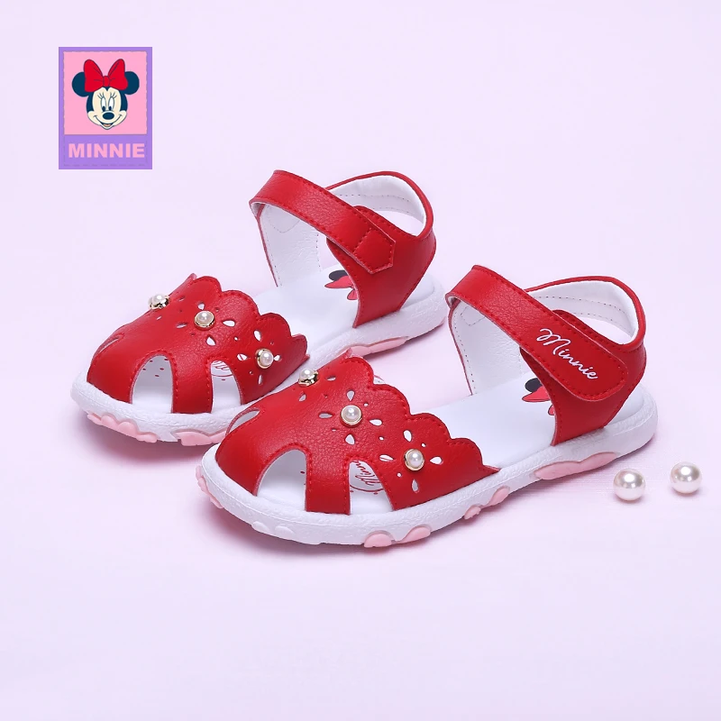 Disney Children's Sandals Shoes girls spring summer Non-slip Soft flat Red Pink Comfortable Casual shoes for kid Size 22-30 | Детская
