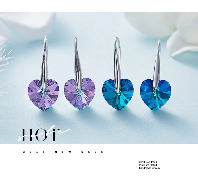 BAFFIN классические Висячие серьги, Висячие сердца, кристаллы от Swarovski, для женщин, серебряный цвет, серьги, ювелирное изделие для девушек, друзей, подарок