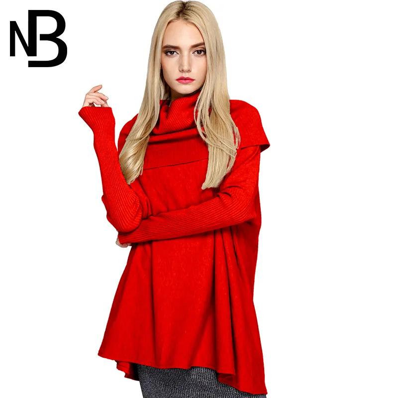 Plus Size Women Sweaters 2017 Knitting Turtleneck Cotton Solid Batwing Female Casual Basic Fashion Winter Loose Pullover A959 | Женская