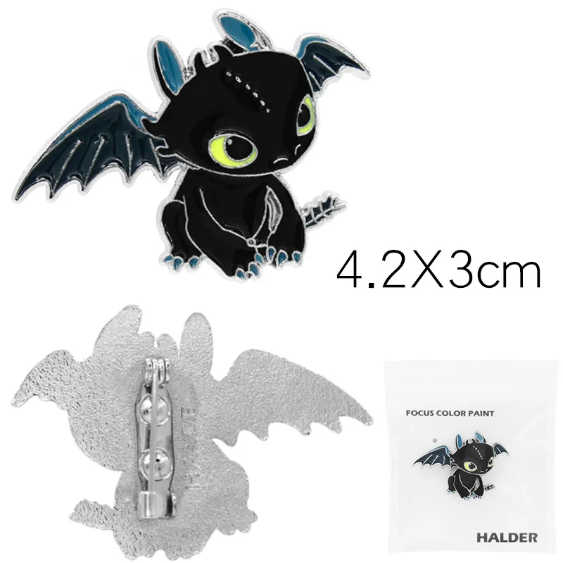black brooch 5,5 см очаровательный Беззубик брелок скрытый мир металлический кулон Ночная фурия держатель для ключей Как приручить дракона 3 игрушки детские подарки - Цвет: black brooch
