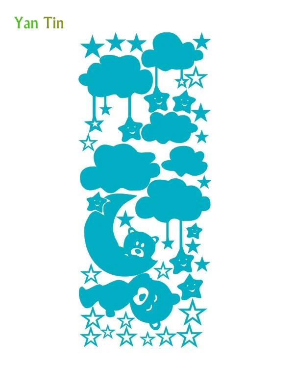 Light Blue Мультфильм прекрасные звезды медведь на Луне Наклейка Настенная «облака» Домашний Декор Спальня дети детские комнаты постер для детской комнаты Съемный DIY художественная роспись - Цвет: Light Blue