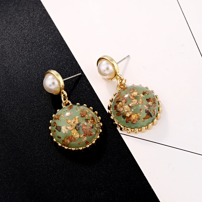 Dayoff Korean Simulated Pearl Earrings Geometric Round Drop Dangle For Women Jewelry Fashion Trendy Resin E123 | Украшения и