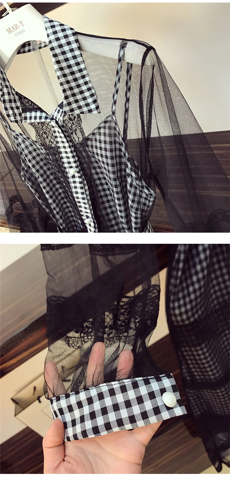 ALPHALMODA, перспективное кружевное платье+ платье в клетку, комплект из 2 предметов, элегантный комплект с отложным воротником, однобортное изящное платье