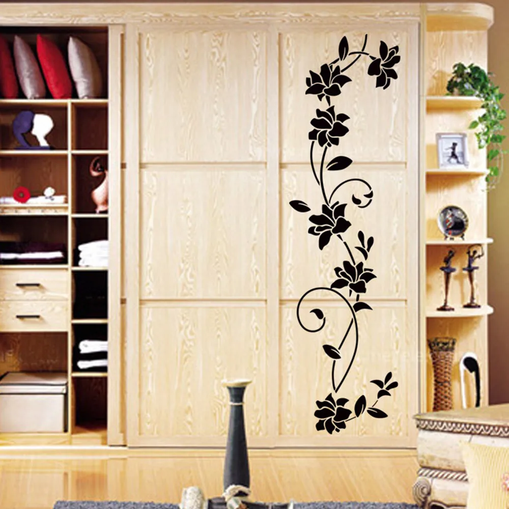 New DIY Wall Sticker Closet Beatiful Flower Vine Decals Black Mural Removable Vinyl Art Home Decor Creative Flowers Bedroom | Дом и сад