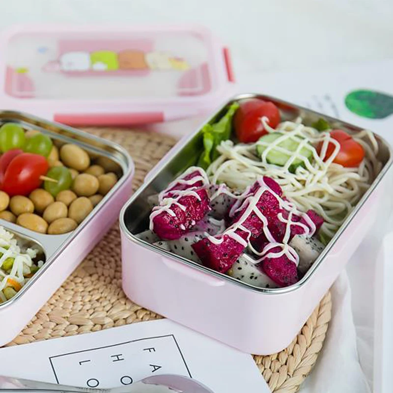 Картонный Ланч-бокс для детей, японский 304 из нержавеющей стали, Bento box, герметичный детский Ланч-бокс, контейнер для еды, 1400 мл