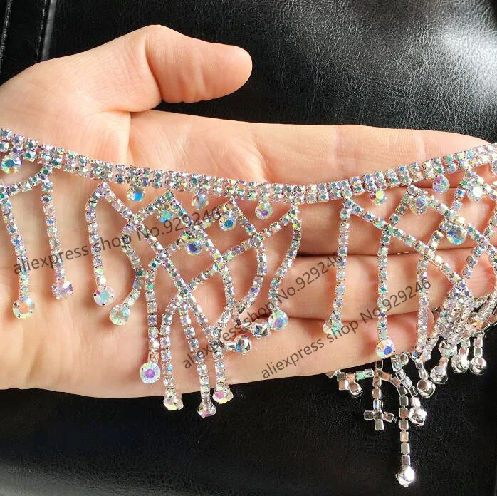 Свадебные Роскошные Стразы AB crystal цепи планки с длинными со стразами и бахромой
