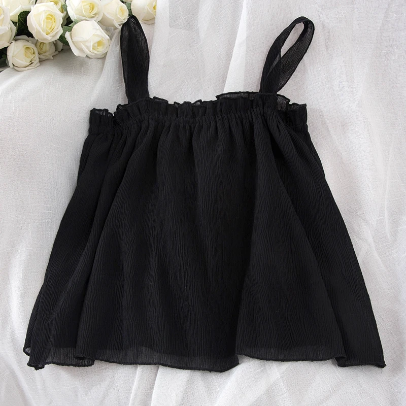 Летняя Дамская Блузка 2020 Корейская шифоновая блузка на бретельках белая рубашка