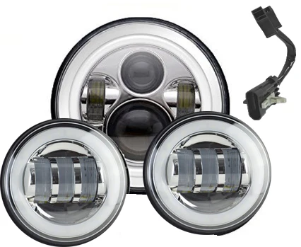 Chrome all halo set Черный мото светодиодный головной светильник 7 ''фара двигателя ангельские глазки с 4,5" светодиодный противотуманный светильник moto rcycle 7 ''кронштейн для Touring Trike Softail - Цвет: Chrome all halo set