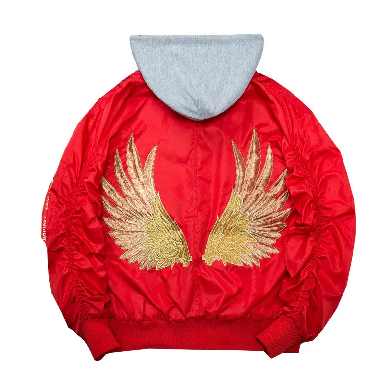 MORUANCLE Модные мужские вышитые куртки бомберы со съемным капюшоном летчик