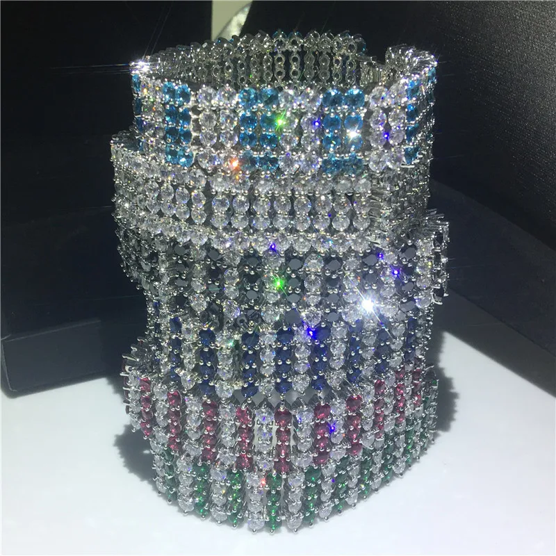 6 Цвета Теннисный браслет кольцо из белого золота с красочные AAAAA cz Роскошные