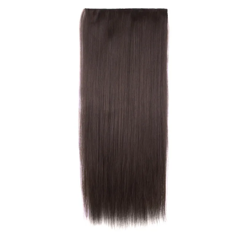 Straight Dark Brown MapofBeauty, 20 дюймов, 24 дюйма, длинные волнистые женские волосы для наращивания, 5 зажимов, одна штука, черный, коричневый, Жаростойкие синтетические накладные волосы - Цвет: Straight Dark Brown