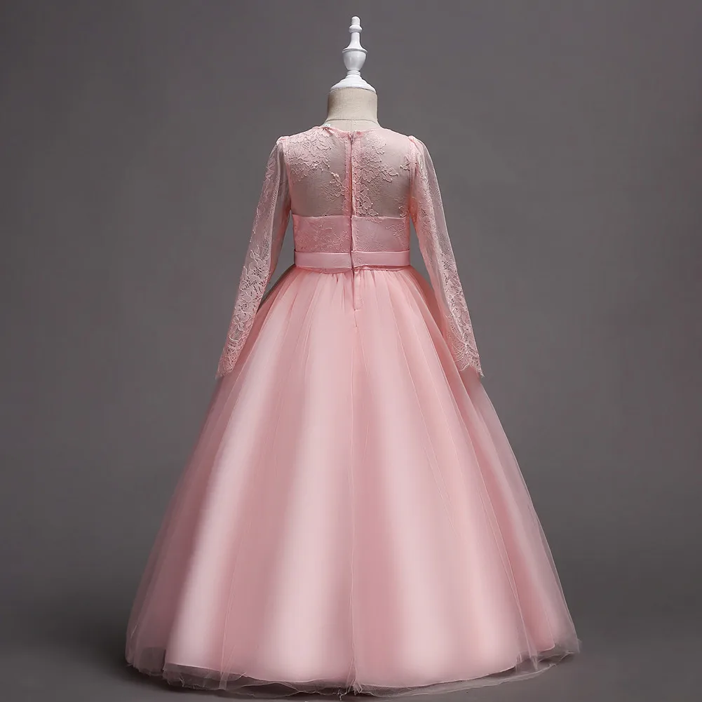 Kids Beautiful Holy Wedding Pageant Formal Ball Gown Lace Long Sleeve Princess Children 5 To 12 13 14 15 Year Girl Party Dress | Детская