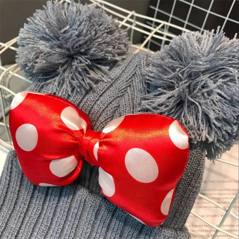 Big Dot Bowknot Baby Hat Cute Kids Girls Pompom Ball Cap Autumn Winter Outdoor Warm Knitted Beanie
