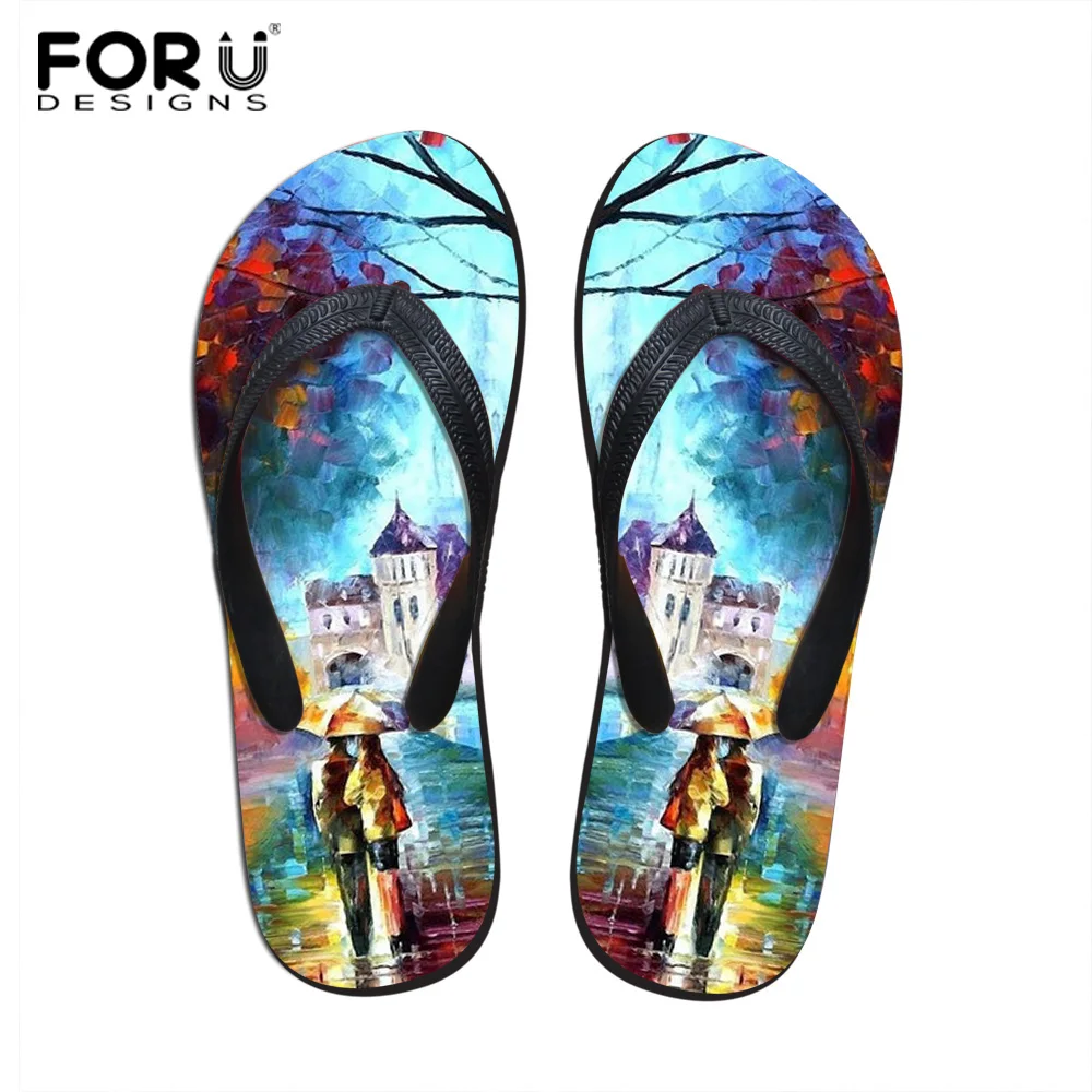 Женские пляжные шлепанцы FORUDESIGNS летние модные с 3D цветочным принтом женские
