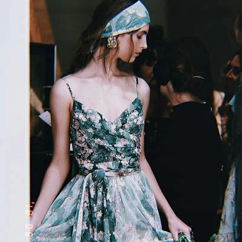 Boho Летнее платье пляжное Каскадное женское платье уличный стиль Слинг без рукавов Макси платье с v-образным вырезом платье с цветным принтом Новинка