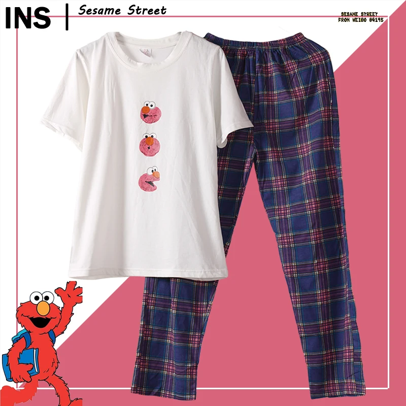 Caiyier женские пижамные комплекты Улица Сезам новинка 2019 хлопковая одежда для сна с
