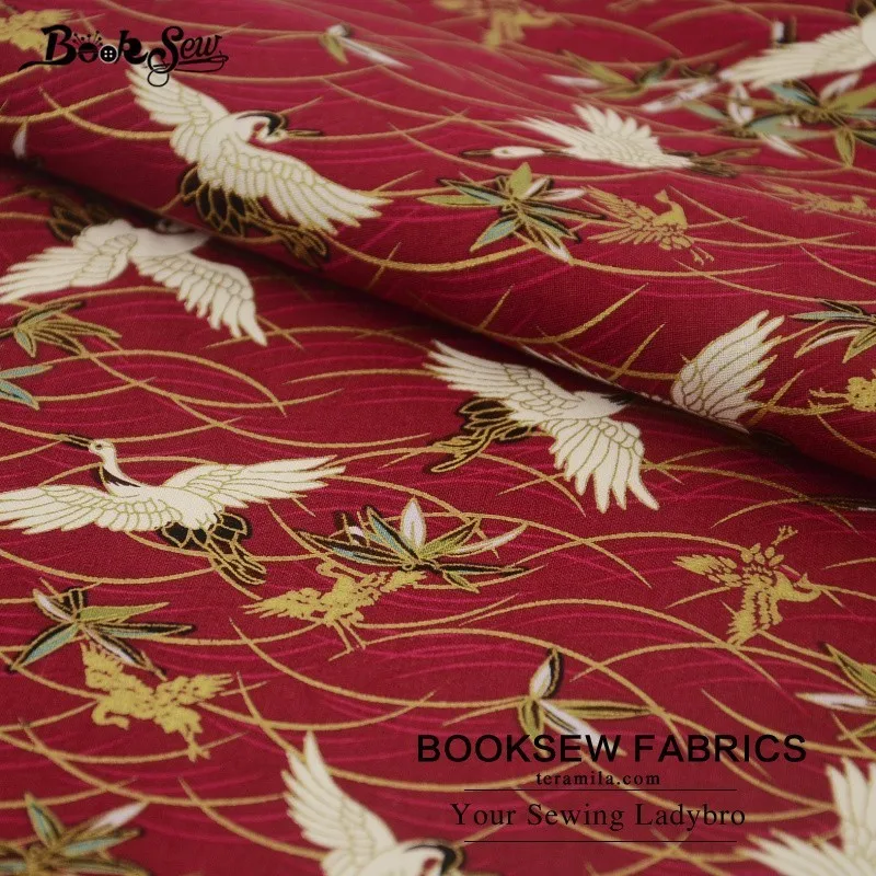 Хлопчатобумажная льняная ткань Booksew с красным рисунком животных золотистая