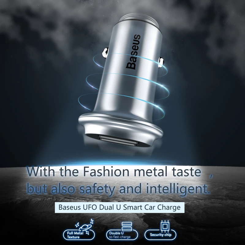 Baseus НЛО Full Metal Автомобильное Зарядное Устройство Двойной Порт 5 V 3.1A Смарт USB