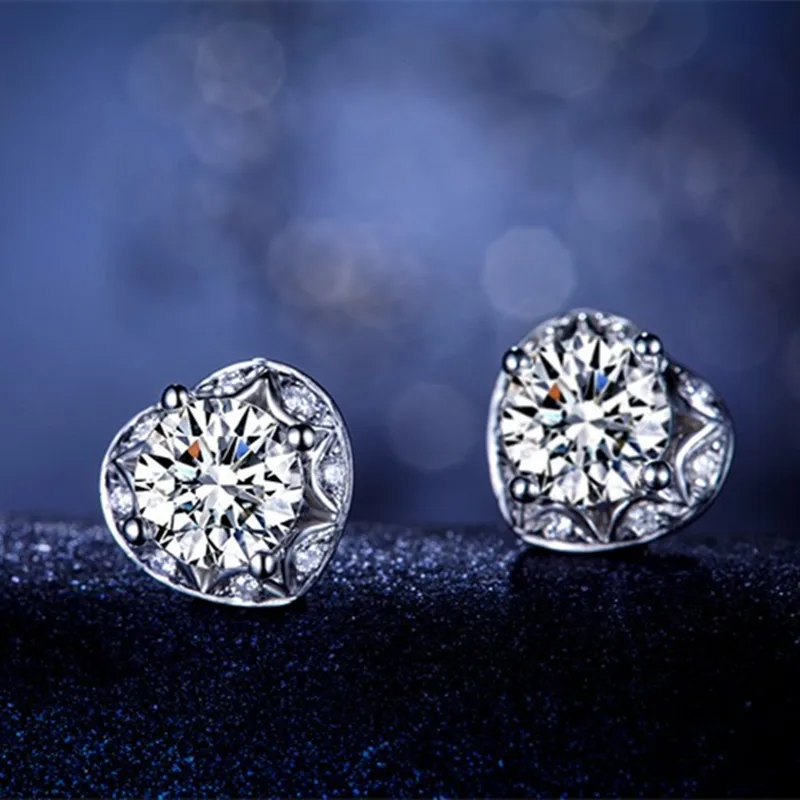 Серьги гвоздики с бриллиантами в форме сердца 18 К белое золото|stud earrings|earrings 18kearring