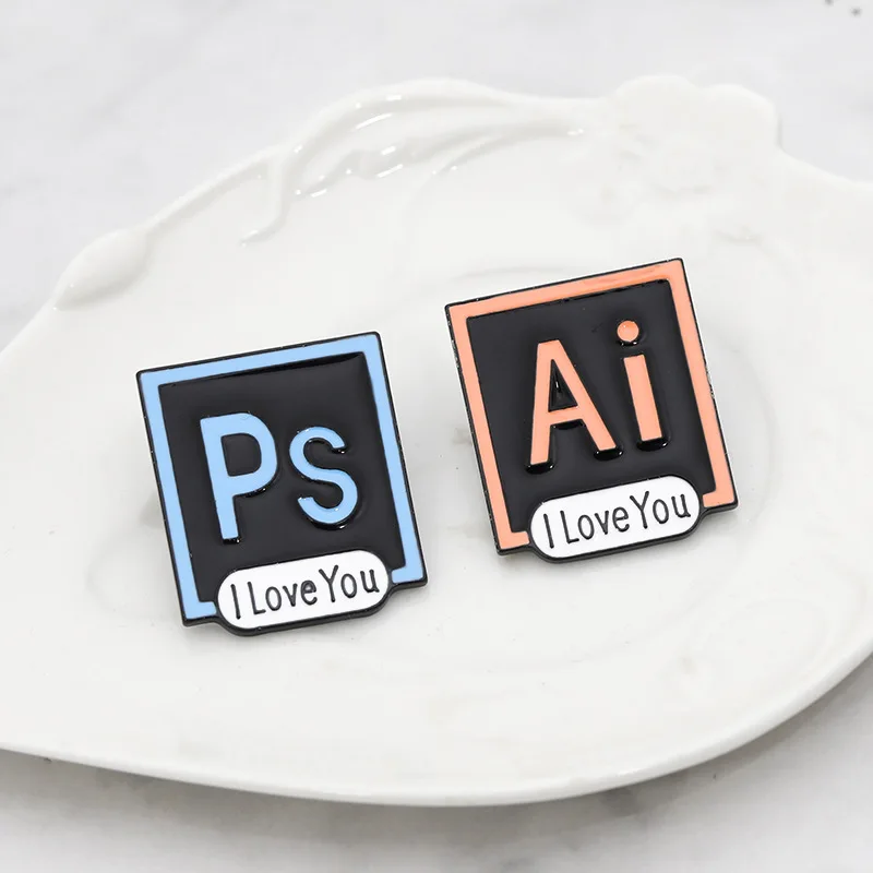 Креативная Мода PS AI металлическая брошь с эмалью Illustrator Photoshop I Love You значок