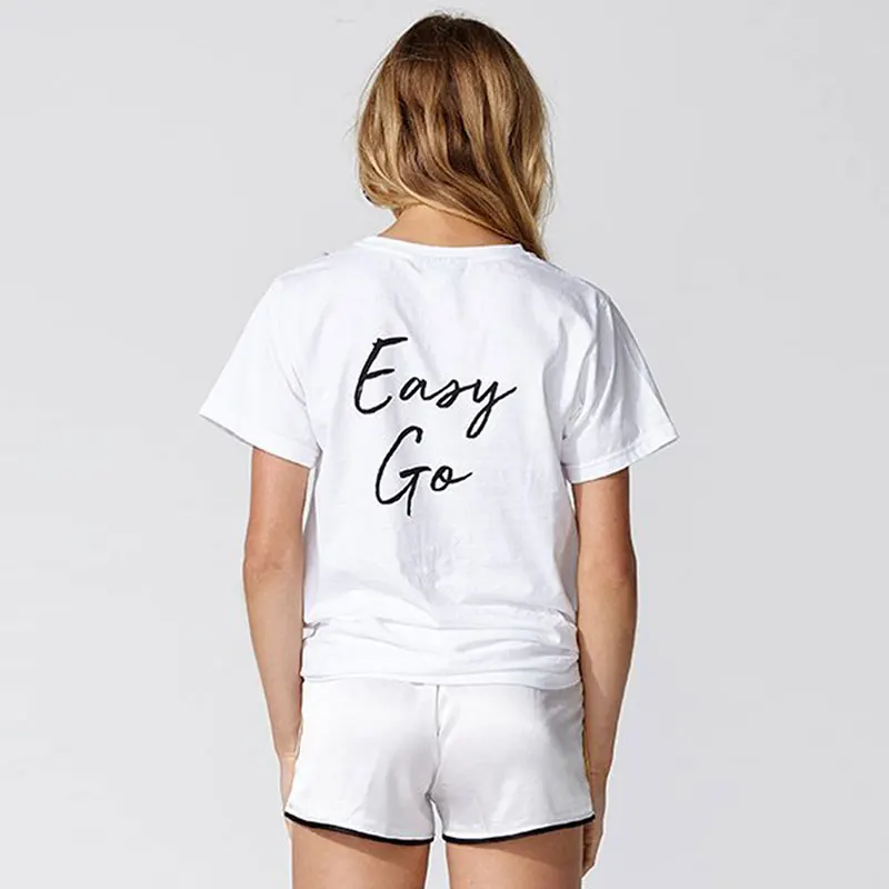 WLLW Для женщин шею короткий рукав письмо Модные принты Повседневное Топ