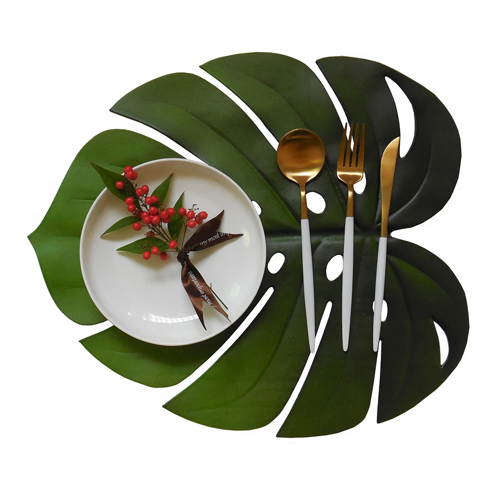 Искусственный Monstera лист кухонная Подставка под столовые приборы коврик миска