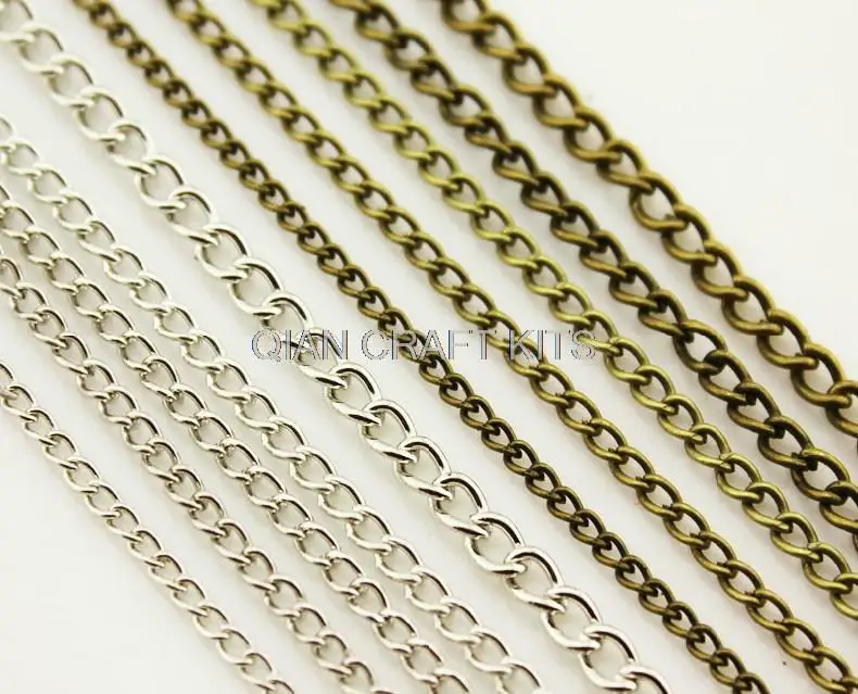 

set of 50meters (2mm-3.5mm) rhodium Silver gold bronze Chain mixed sizes Twisted Cable chain lead and nickle free