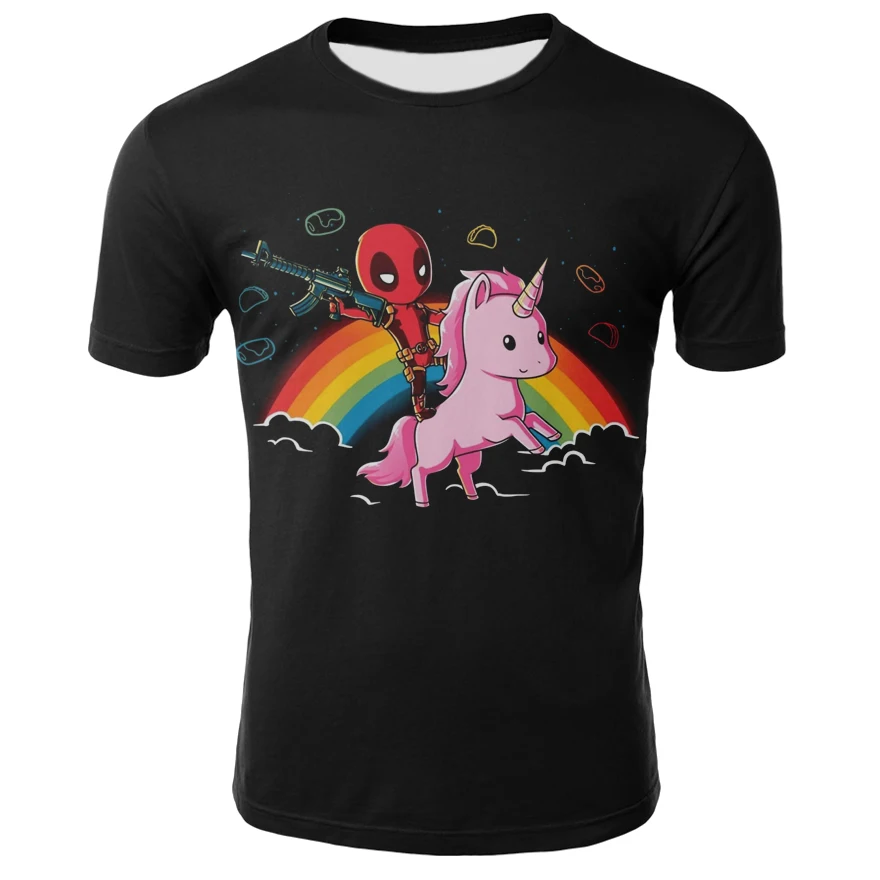 Дэдпул Единорог Милая графическая футболка с принтом Homme хлопковая Радужная