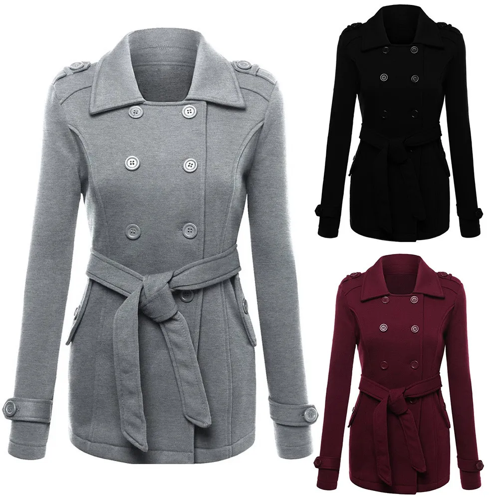 

Nice Women Woolen Coat Ladies Winter Autumn Jackets Elegant Casual Trench Coats Women Slim Double Breasted Black Winter Coats
