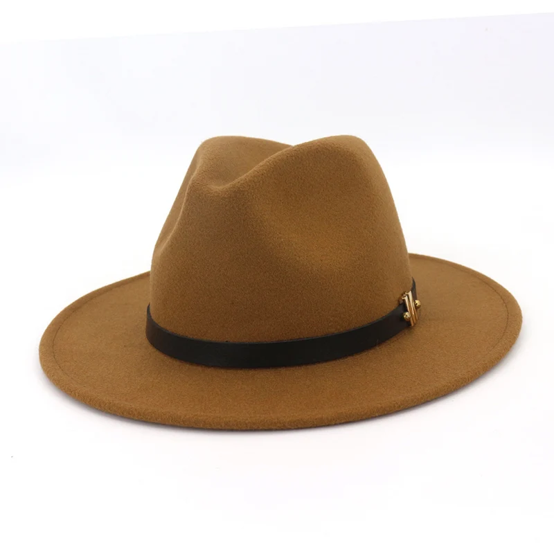 Осень-зима широкий плоский Brim Wool Fedora Шапки с поясом Европейский США Мода Джаз Формальные Top Hat вводная черный Кепки для для мужчин Для женщин