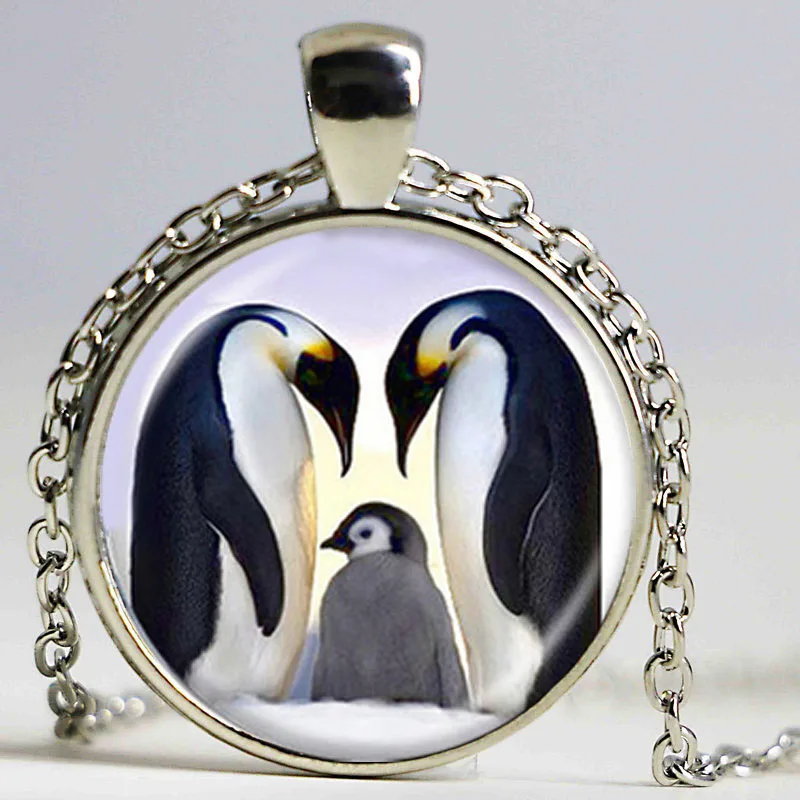 Black and White Penguin Mother Baby Photo Necklace Family Jewelry Polar Bird Animal Sweater Silver Color Pendant | Украшения и