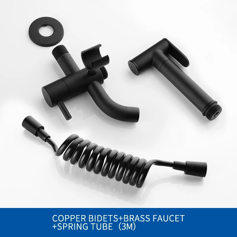 with PVC hose Новинка, черный ручной кран для биде, набор, угловой клапан, функция биде, цилиндрический ручной душ, латунный кран для ванной и сада - Цвет: with PVC hose