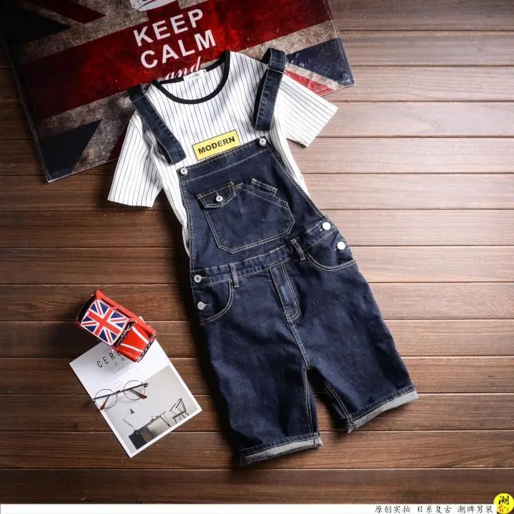 Джинсовые шорты с карманами мужские Модный комбинезон из денима черный