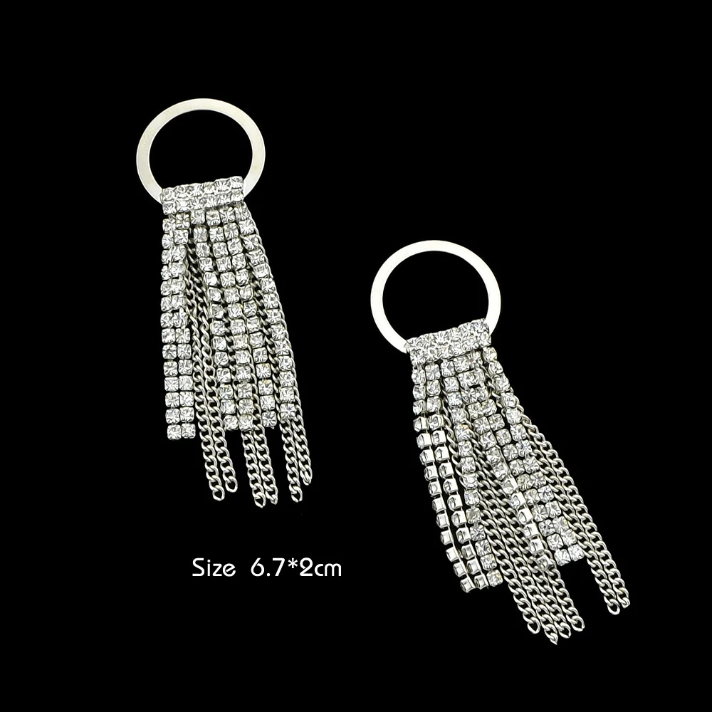 Silver Color Statement Earrings with Full Rhinestone Circle Long Chain Tassel Drop Luxury Brand Women Jewelry Bijoux | Украшения и
