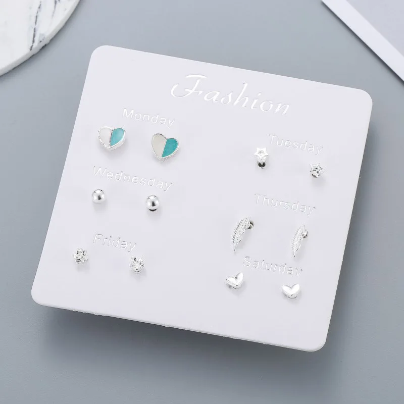 6 пар Простое Элегантное маленькое сердечко серебряного цвета пирсинг Комплект