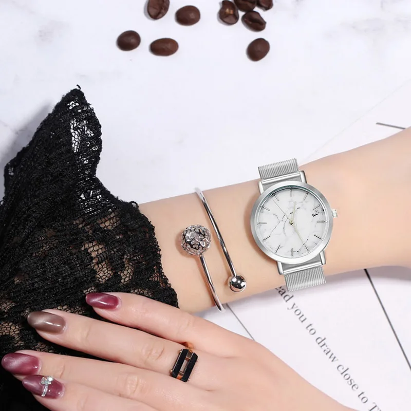 FUNIQUE женские мраморные Сплав Кварцевые Подарки наручные часы браслет для женщин