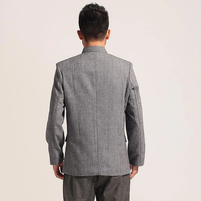 Высокое качество темно-серый мужской китайский костюм туника топ зимняя Толстая