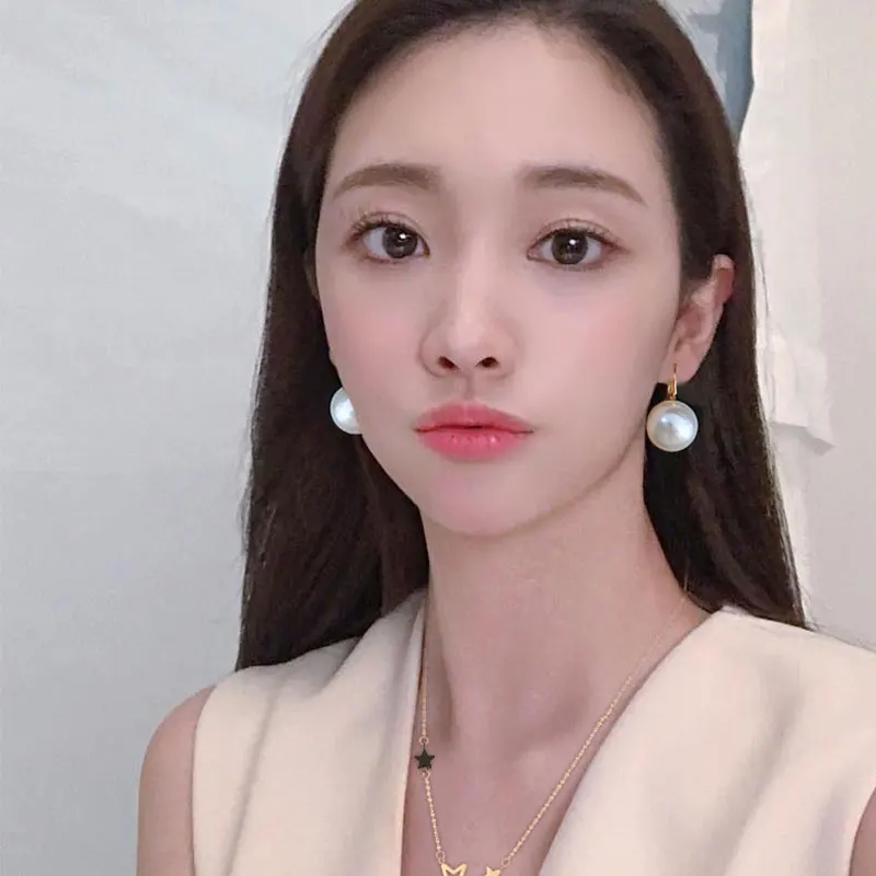 HUANZHI 2019 новые элегантные золотые металлические большие жемчужные круглые серьги