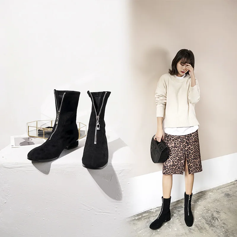 LTARTA/зимние ботинки женские кожаные на толстом каблуке с молнией Ботинки martin