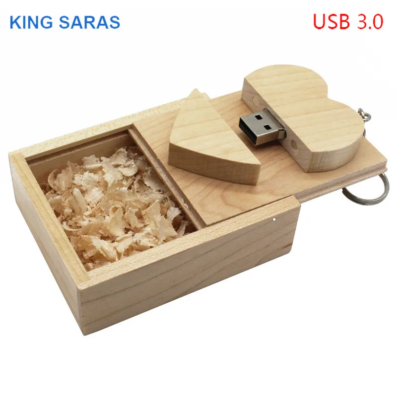Король SARAS клена из орехового дерева в виде сердца+ коробка модель usb3.0 32 GB usb флэш-накопитель usb3.0 флеш-накопитель 4 ГБ 8 ГБ оперативной памяти, 16 Гб встроенной памяти, любовь, подарок для девочек