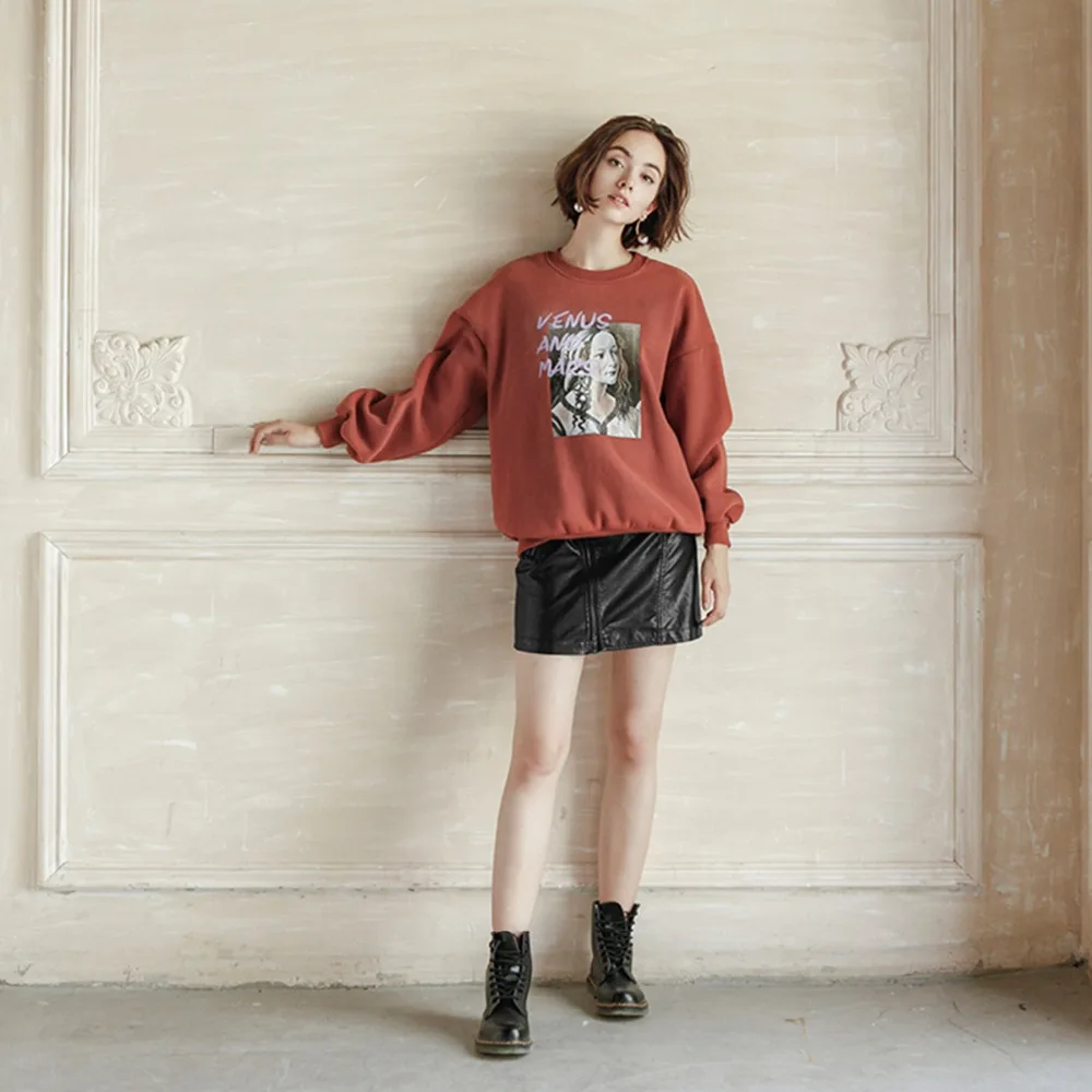Darcydebie Autumn Women Fashion Vintage Letter Print Loose O neck Pullover motion Cashmere Sweatshirts | Женская одежда
