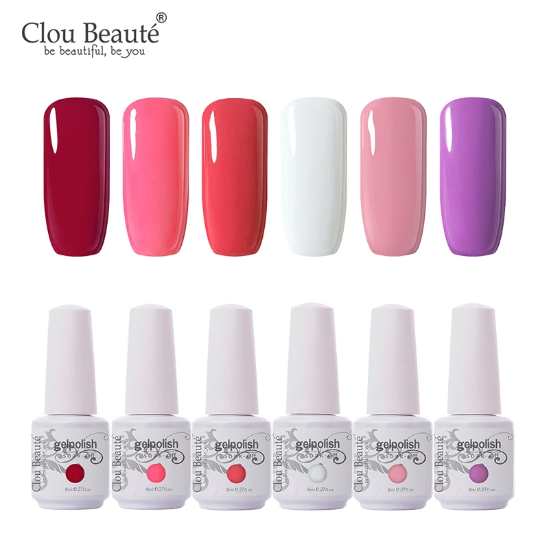 Гель лак для ногтей Clou Beaute УФ/LED блестящий розовый 8 мл 6 шт.|Гель ногтей| |